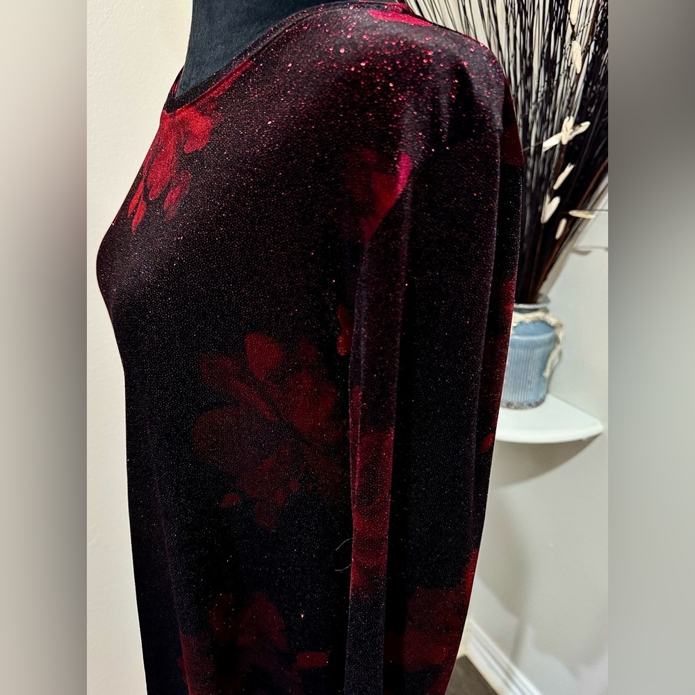 White Stag Holiday Sparkle Floral Knit Top L - Picture 7 of 9